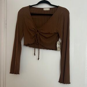 Brown Long Sleeve Ruched Top